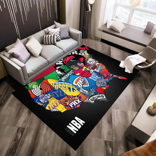 NBA Map Rug, Basketball Rug, Minimalist Design