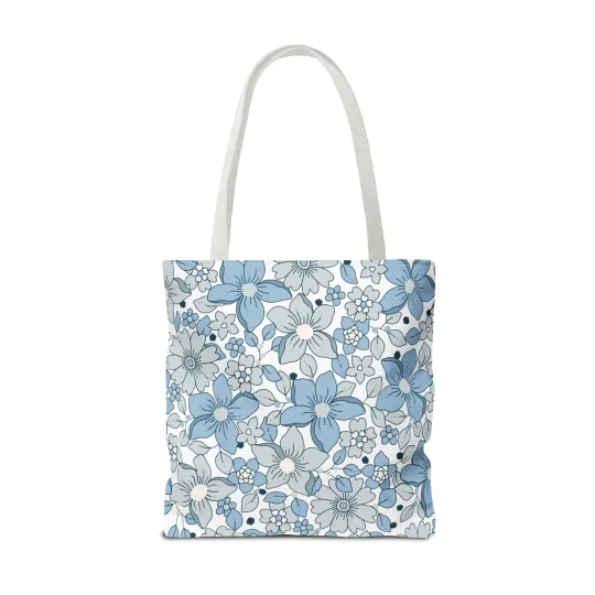 Blue And Grey Flowers Tote Bag (AOP)