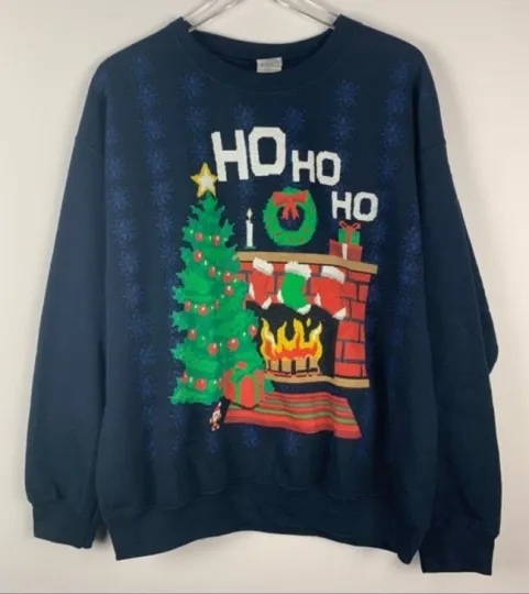 GILDAN Ugly Christmas Sweater Large Ho Ho Ho Large