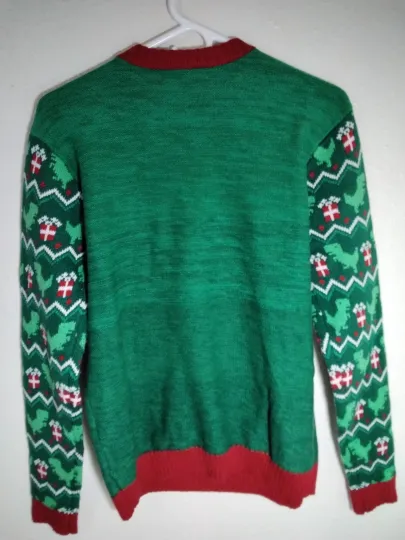 Celebrate Together Ugly Christmas Womens Sweater Size S Bells Pocket Dinosaur