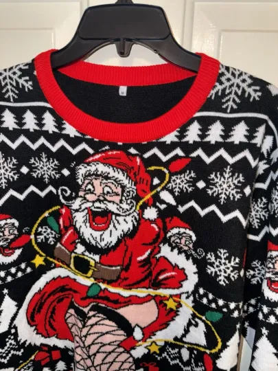 Ugly Holiday Sweater Santa Christmas Crew Neck Sweater Long Sleeve