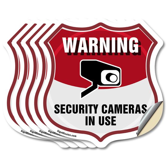 Video Surveillance Shield Sign Warning Security Cameras In U Shield Shaped Sign