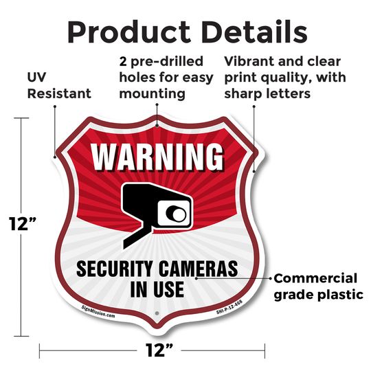 Video Surveillance Shield Sign Warning Security Cameras In U Shield Shaped Sign