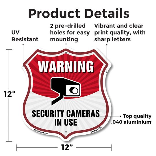 Video Surveillance Shield Sign Warning Security Cameras In U Shield Shaped Sign
