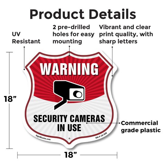 Video Surveillance Shield Sign Warning Security Cameras In U Shield Shaped Sign