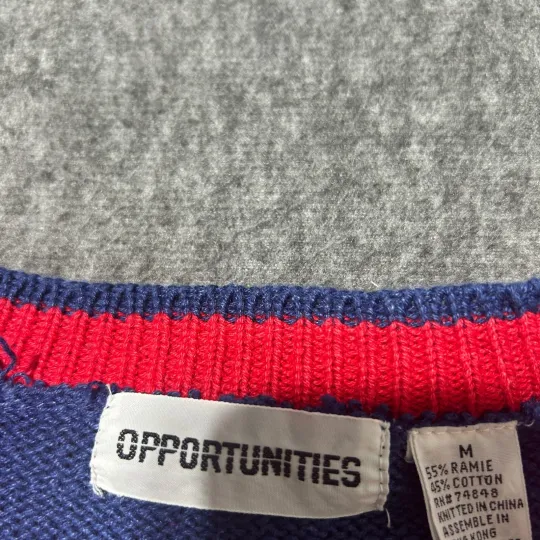 Christmas Sweater Ugly Medium Holiday Blue Tree Candy Cane Wreath Grandma