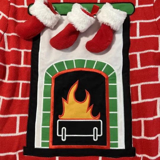 Christmas Party Sweater Dec. 25th Med UGLY sweater Fire place