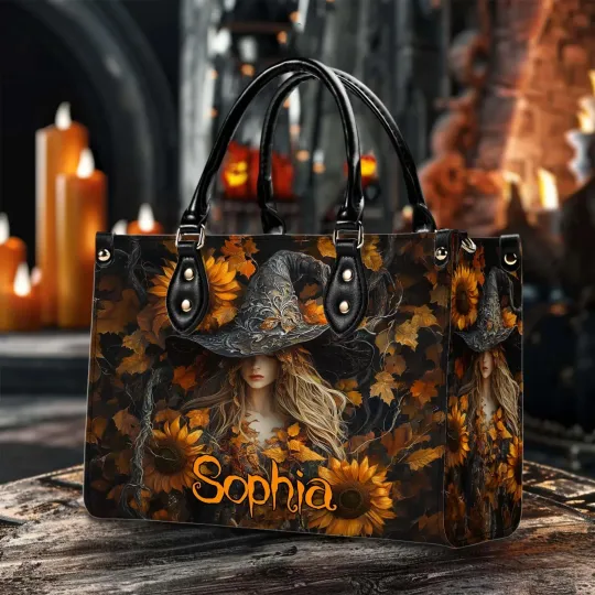 Personalized Salem Witch Print 3D Art Handbag With Handle &amp, Spooky Hallo