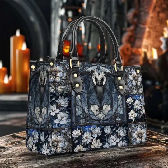 Medieval Dark Academia Bat Floral Art Handbag With Handle