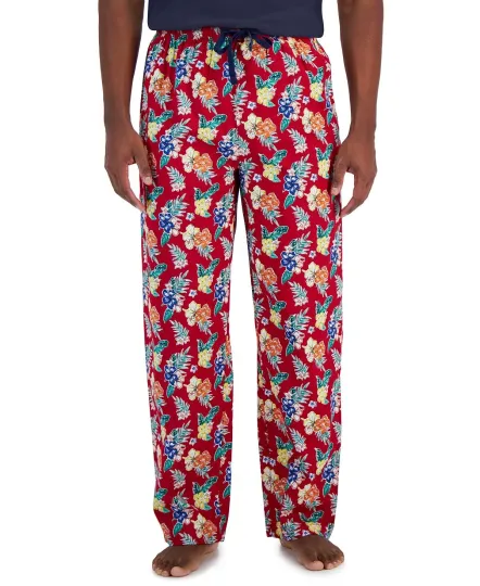 Club Room Men's Solid Top & Tropical Pants 2-Pc. Pajama Set Jester Red-Medium