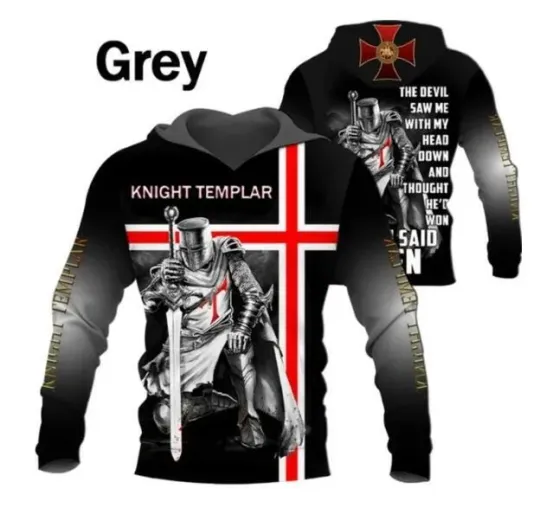 3D Knights Templar Hoodie Men’s Long-Sleeve Pullover Clothing