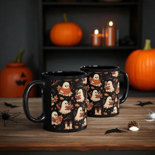 Cute Ghosts Coffee Mug, Festive Halloween Ceramic Cup