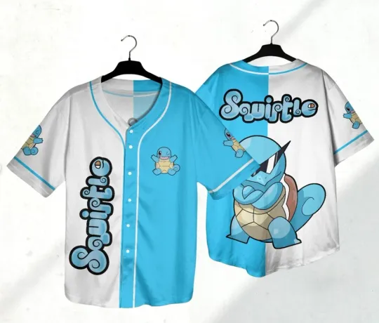 Squirtle Baseball Jersey Shirt Water Japanese Anime Jersey Gift