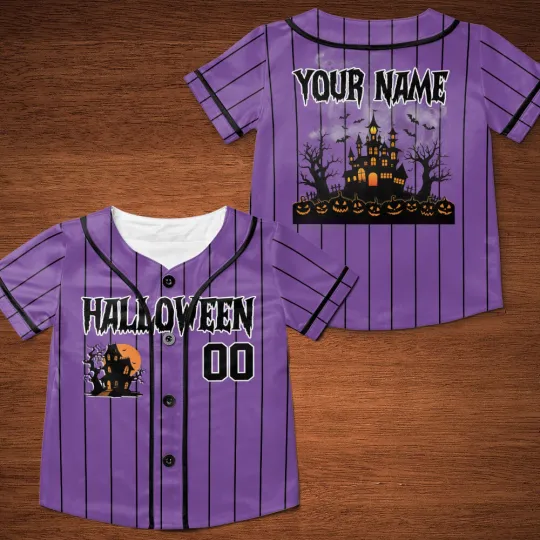 Personalized Halloween Haunted House Baseball Jersey, Pumpkin Halloween Jersey