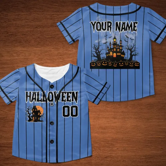 Personalized Halloween Haunted House Baseball Jersey, Pumpkin Halloween Jersey