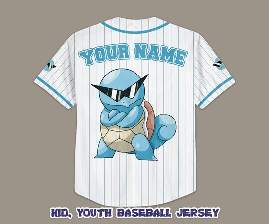 Custom PKM Squirtle Baseball Jersey, Funny Anime Baseball Tee, Personalized PKM Lover, Gift for PKM Fans, Birthday Gifts
