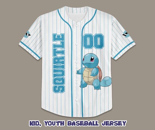 Custom PKM Squirtle Baseball Jersey, Funny Anime Baseball Tee, Personalized PKM Lover, Gift for PKM Fans, Birthday Gifts