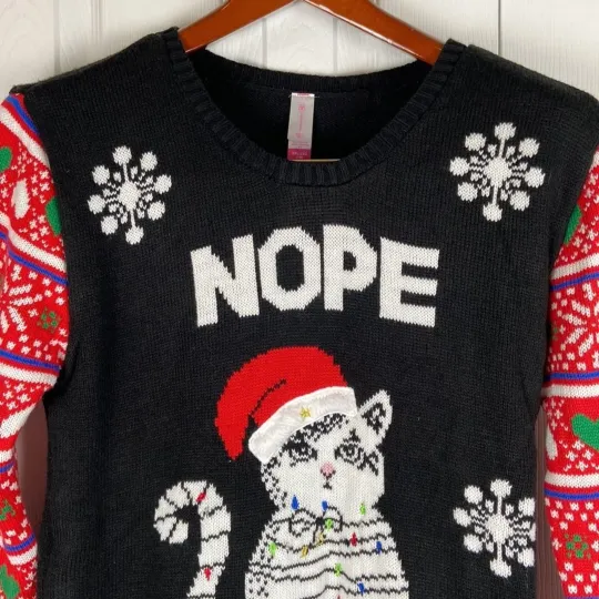 No Boundaries ugly Christmas cat sweater tunic womens XXL