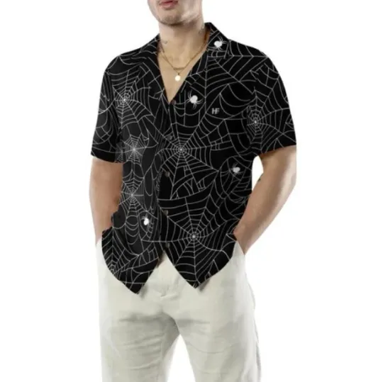 Spiderweb Hawaiian Shirt - Halloween Spider Web Hawaiian Shirt