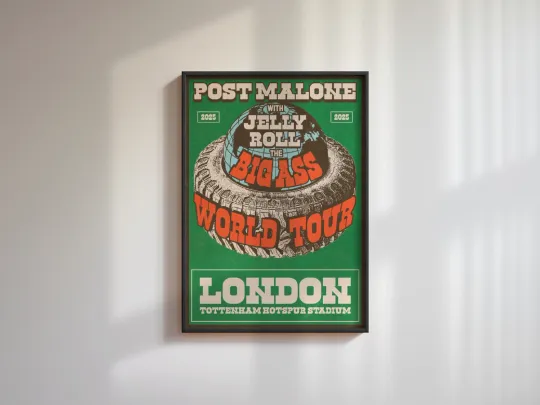 Post Malone London Tour Poster - Music Wall Art - Jelly Roll