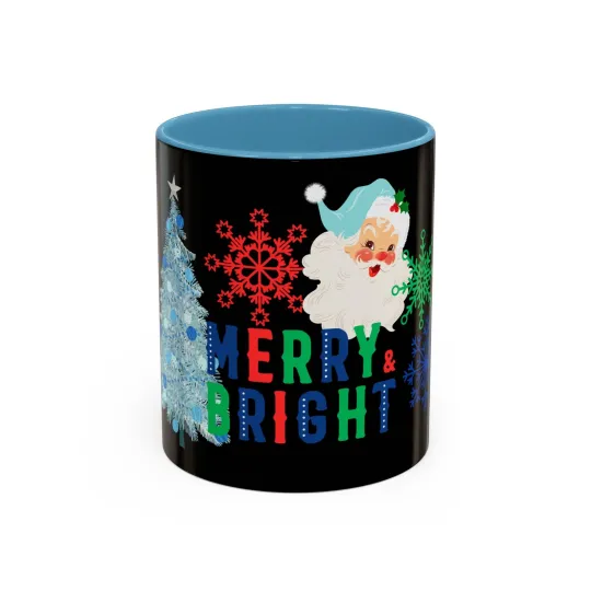 Accent Coffee Mug, Retro Santa Blue Merry Xmas Holiday Cheer Cup, Festive