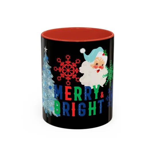 Accent Coffee Mug, Retro Santa Blue Merry Xmas Holiday Cheer Cup, Festive