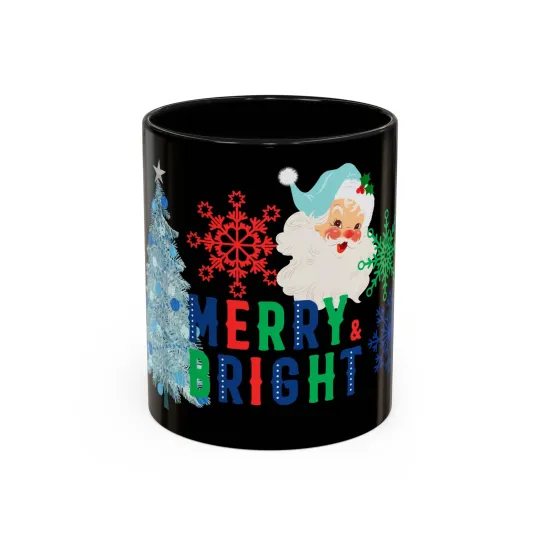 Accent Coffee Mug, Retro Santa Blue Merry Xmas Holiday Cheer Cup, Festive
