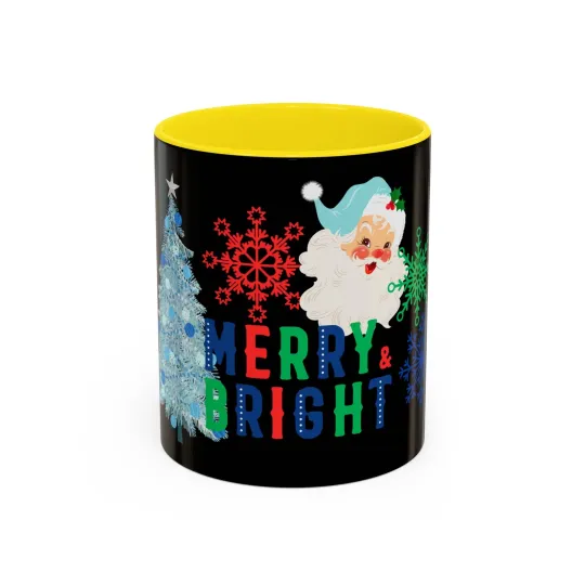 Accent Coffee Mug, Retro Santa Blue Merry Xmas Holiday Cheer Cup, Festive