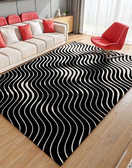 Optical Illusion Vortex Rug: 3D Black and White Floor Mat