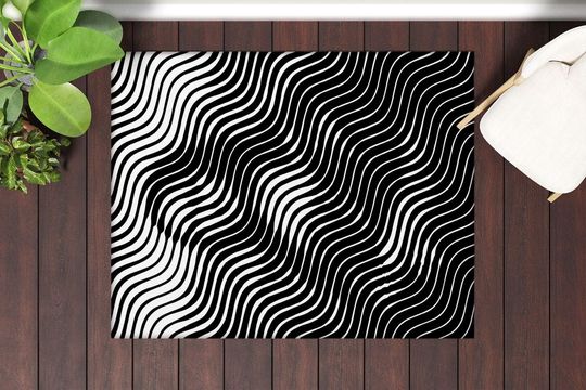 Optical Illusion Vortex Rug: 3D Black and White Floor Mat