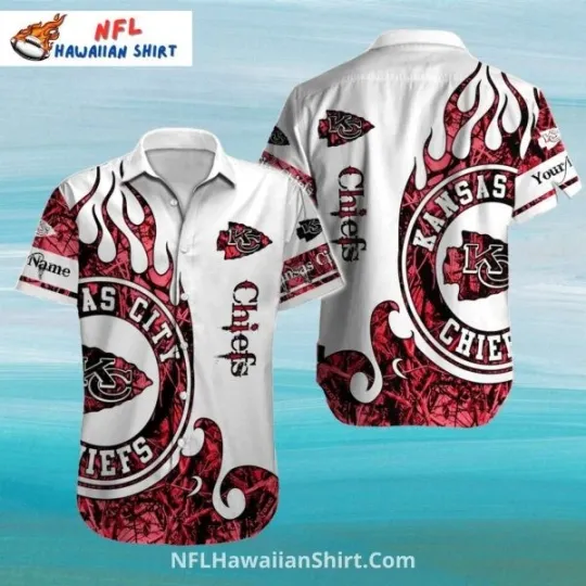 Kansas City Chiefs Aloha Hawaiian Shirt White And Red Flame Art