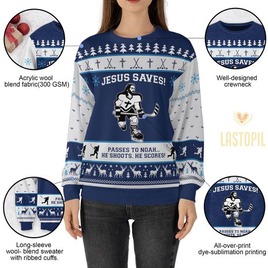 Jesus Saves Hockey Christmas Ugly Sweater Canada Hockey Sweatshirt