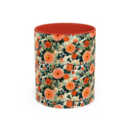 Floral Ceramic Coffee Mug, 11oz Hand-Painted Fruit Pattern Mug