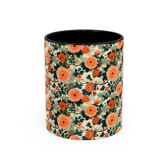 Floral Ceramic Coffee Mug, 11oz Hand-Painted Fruit Pattern Mug