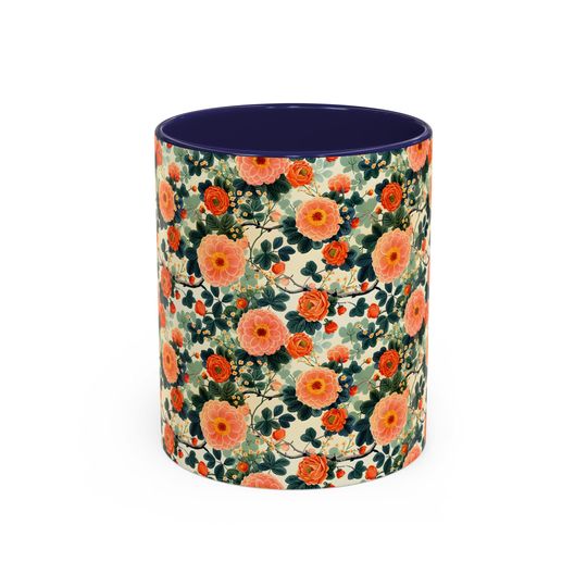 Floral Ceramic Coffee Mug, 11oz Hand-Painted Fruit Pattern Mug