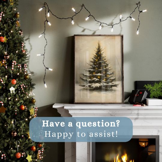 Moody Christmas Tree Print, Vintage Christmas Decor