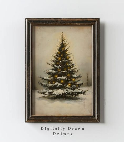 Moody Christmas Tree Print, Vintage Christmas Decor