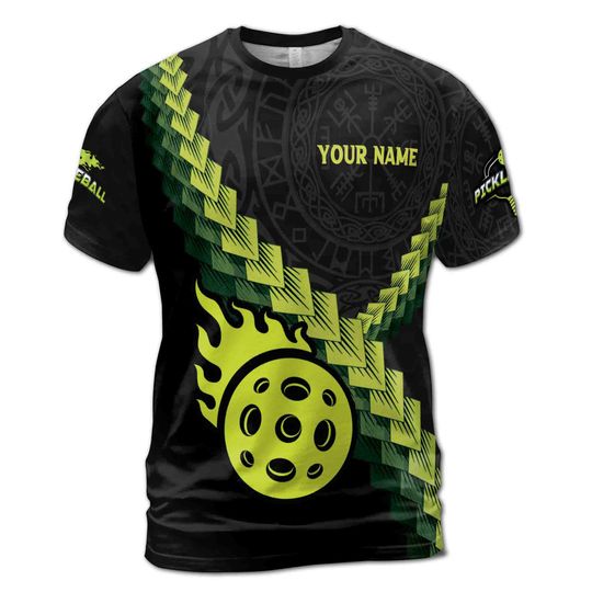 Personalized Name Team Viking Pattern Pickleball Lover 3D T-Shirt
