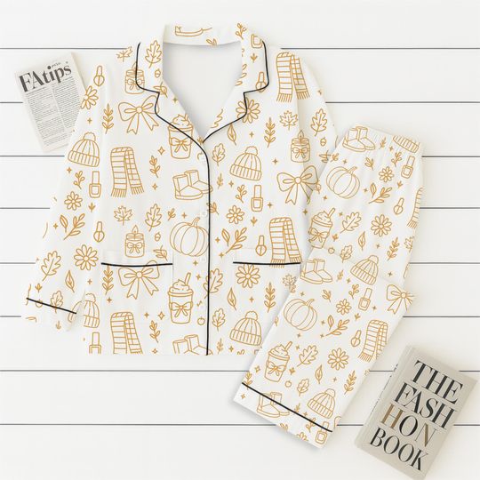 Cozy Fall Pajamas Set with Autumn Pattern