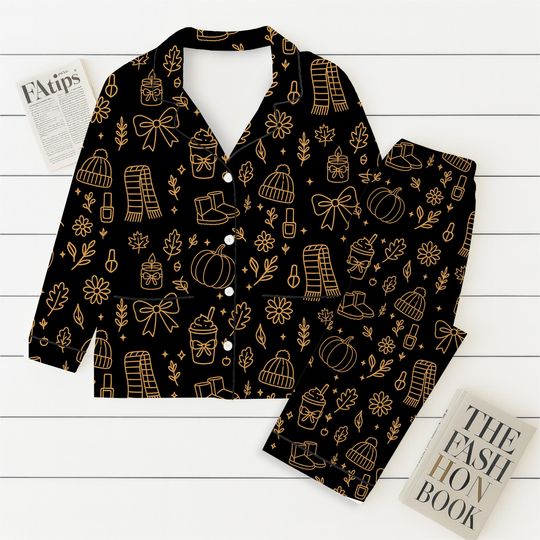 Cozy Fall Pajamas Set with Autumn Pattern