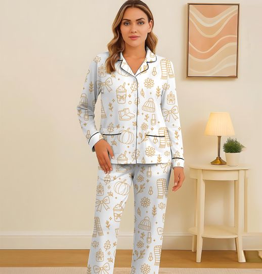 Cozy Fall Pajamas Set with Autumn Pattern