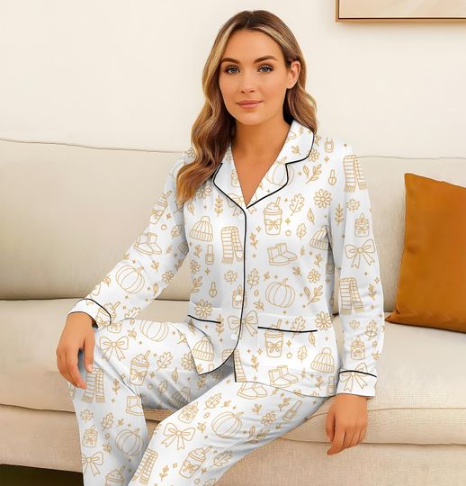 Cozy Fall Pajamas Set with Autumn Pattern