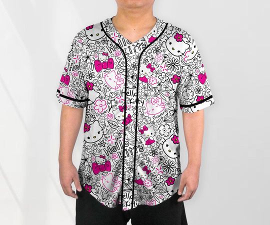 Hello Kitty Baseball Jersey Shirt Tropical Kitty Cat Family Tee