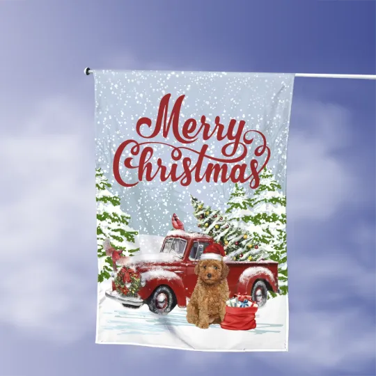 Cavapoo Dog Merry Christmas Flag, Cavapoo Dog Christmas Truck Flag Gift
