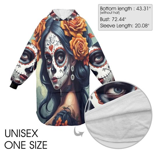 Da De Los Muertos Blanket Hoodie Personalized Chicano Blanket