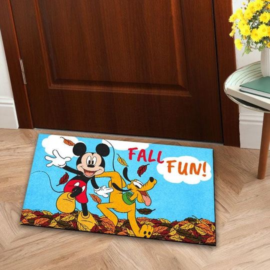 Disney Fall Doormat Porch Decor, Mickey Mouse Fall Door mat, Indoor Fall Welcome Mat, Fall Fun Mickey and Pluto Autumn Rug