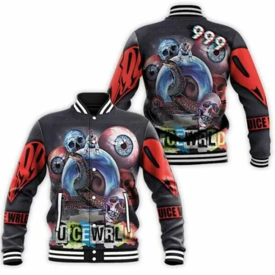 Juice Wrld 999 Creepy Snake Eye Rap Style Baseball Jacket