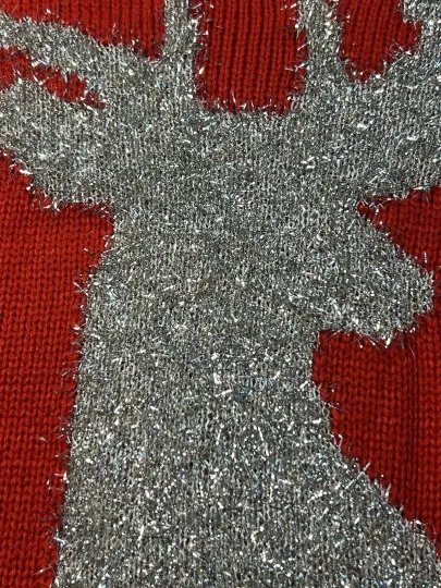 AndTheWhy Womens S/M Christmas Reindeer Ugly Sweater Pullover Plaid Pattern Red