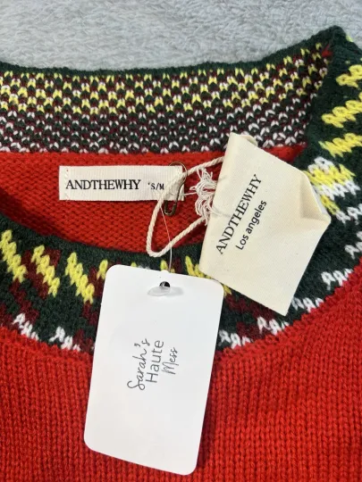 AndTheWhy Womens S/M Christmas Reindeer Ugly Sweater Pullover Plaid Pattern Red