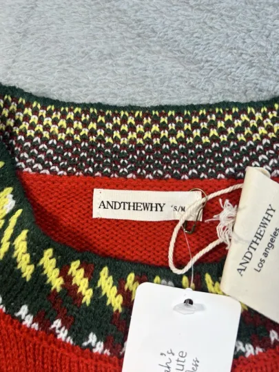 AndTheWhy Womens S/M Christmas Reindeer Ugly Sweater Pullover Plaid Pattern Red